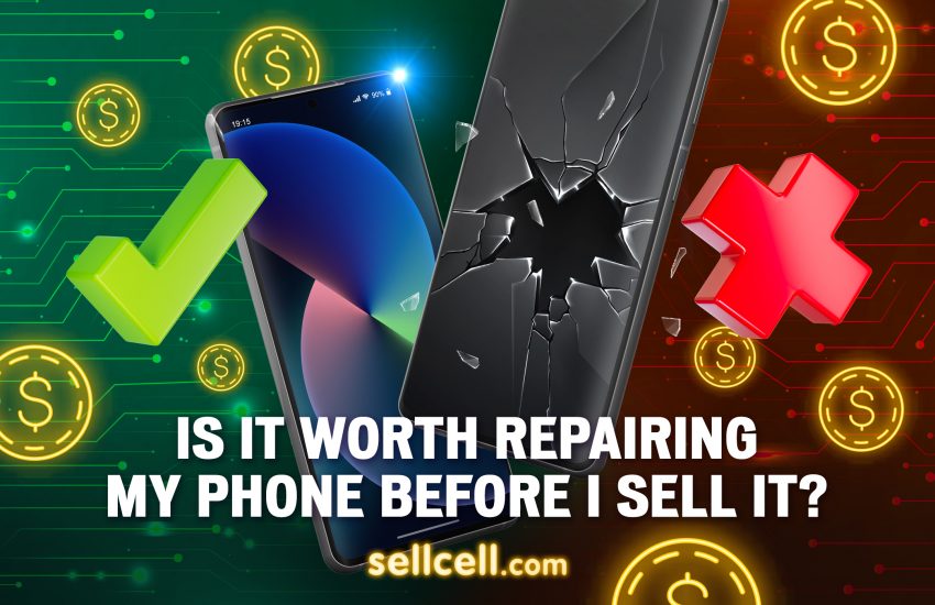 should i repair my phone before I sell it article featured image with a repaired and a broken phone depicted
