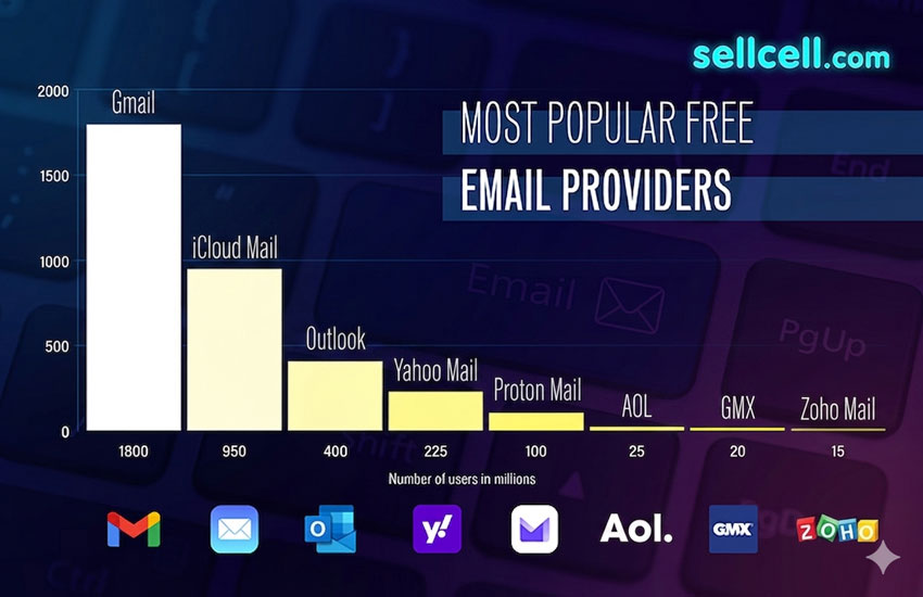 Most Popular Free Email Providers - Bar Chart