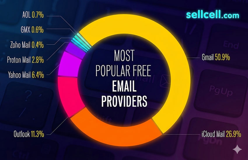 Most Popular Free Email Providers - Pie Chart